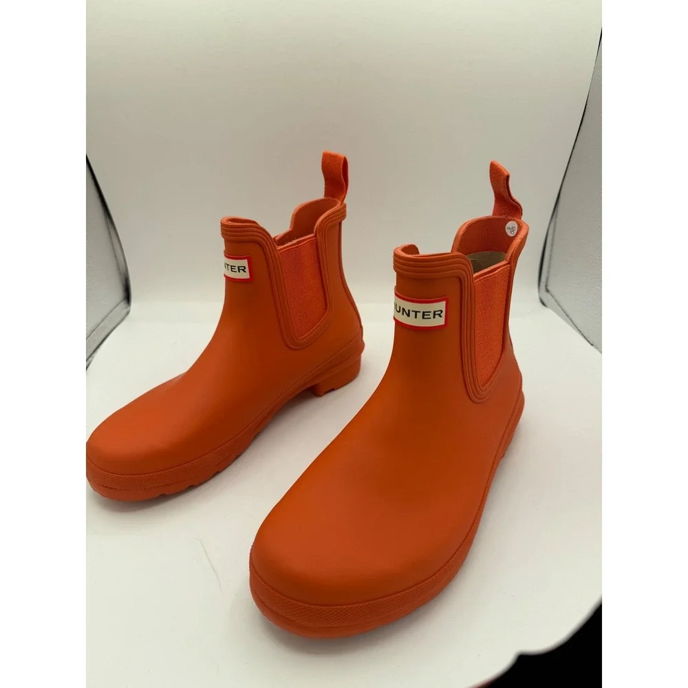 Hunter Original Chelsea Rain Boots Orange Waterproof Rubber Women's 7‎ MSRP $175